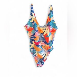 Old Navy Tropical Leaf One-Piece Swimsuit - Blue, Orange, Yellow, Pink